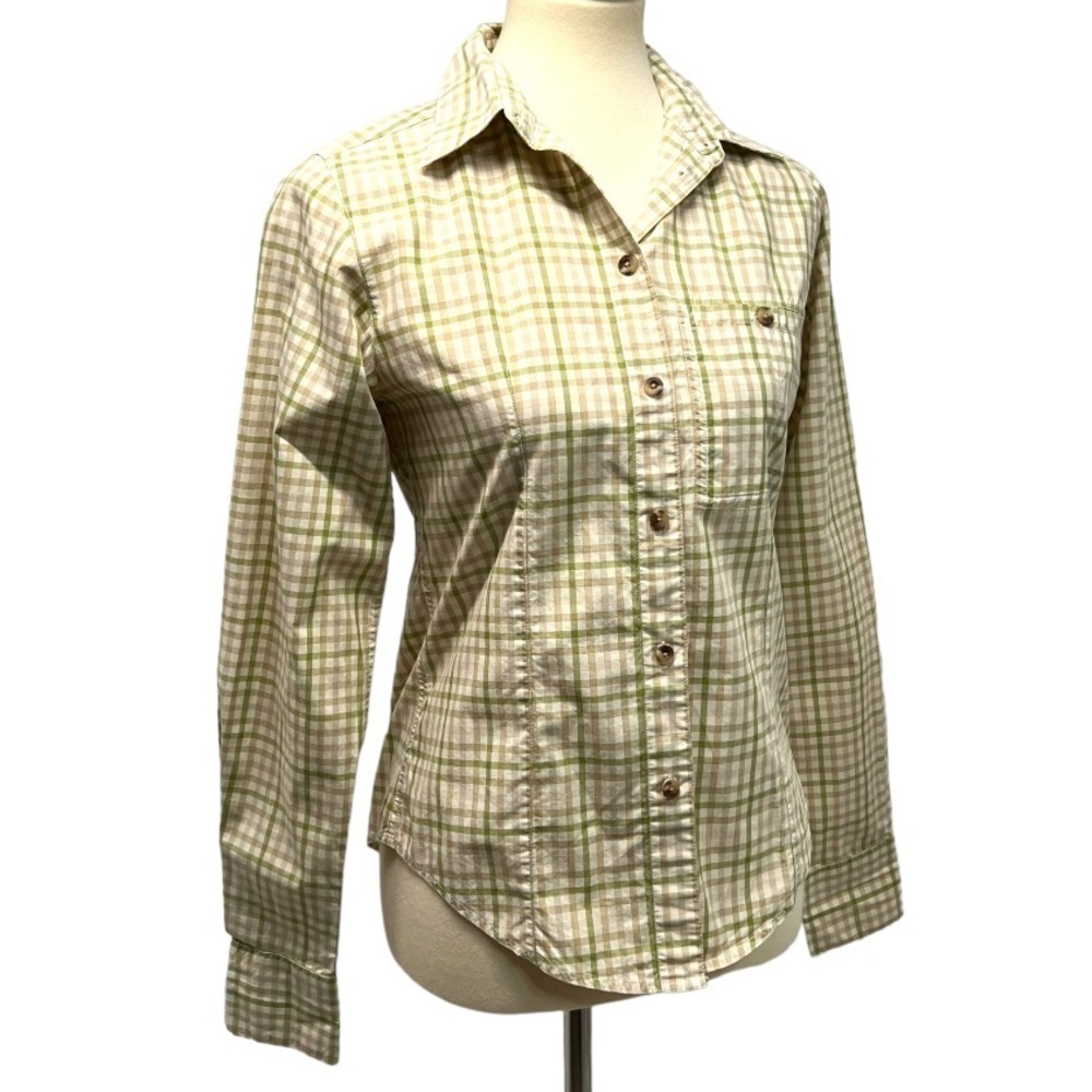 Filson Cotton Tan & Green Plaid Long Sleeve Button Front Shirt Women’s Small - Picture 9 of 12